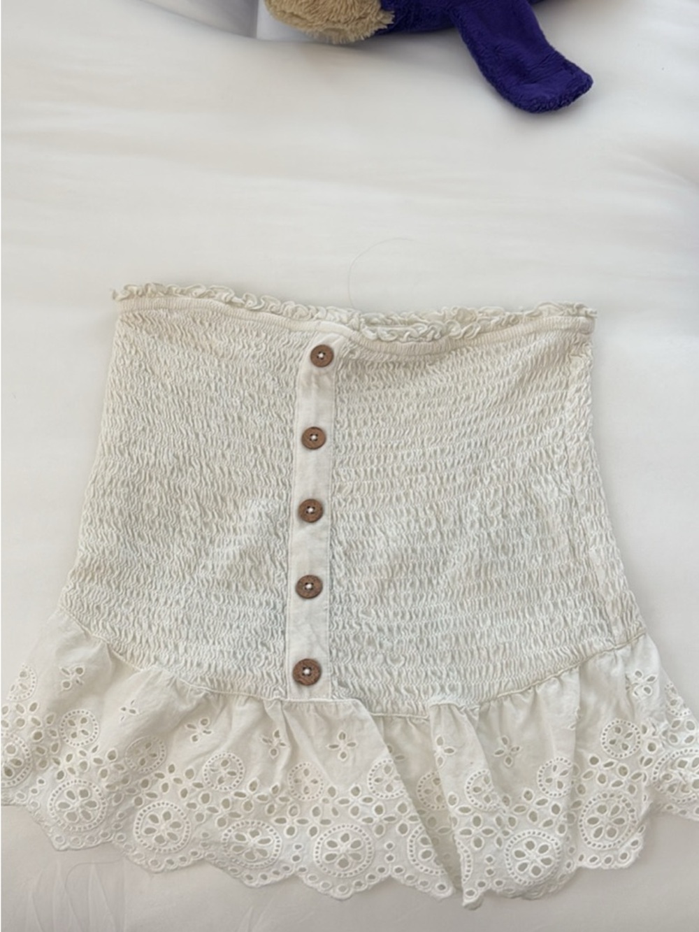 Cream Eyelet Smocked Button-Front Tube Top Lace